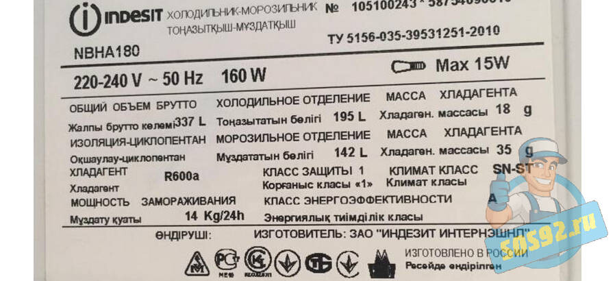 Количество фреона в холодильнике Indesit NBHA180